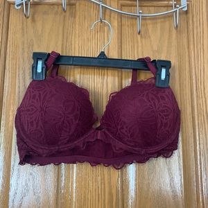 Maroon lace front clip bra from PINK